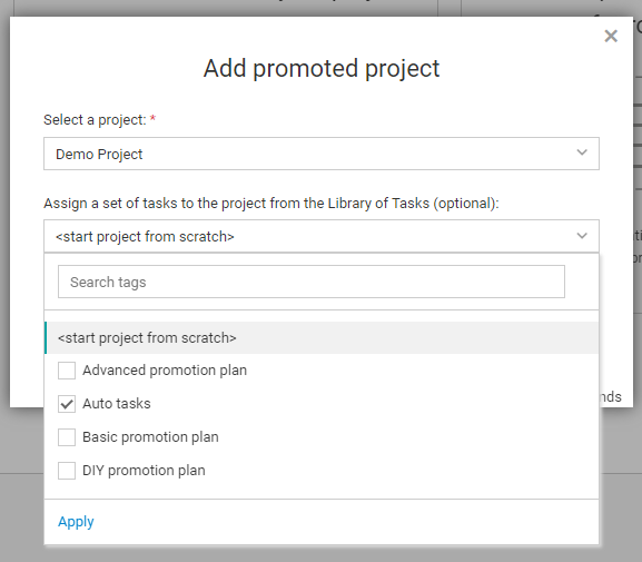 Choose a project for your tasks.