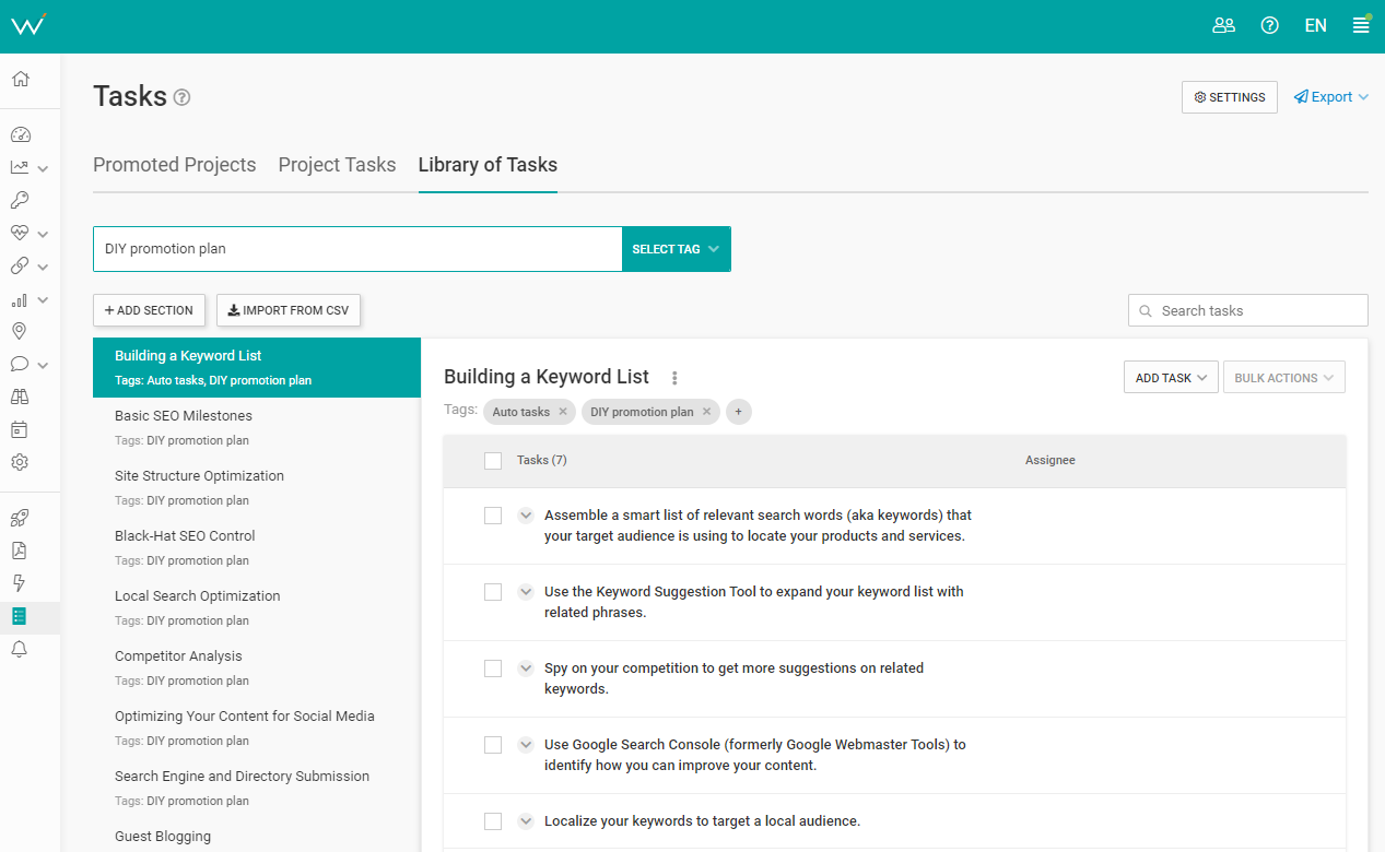 A library of pre-made SEO tasks for freelancers.