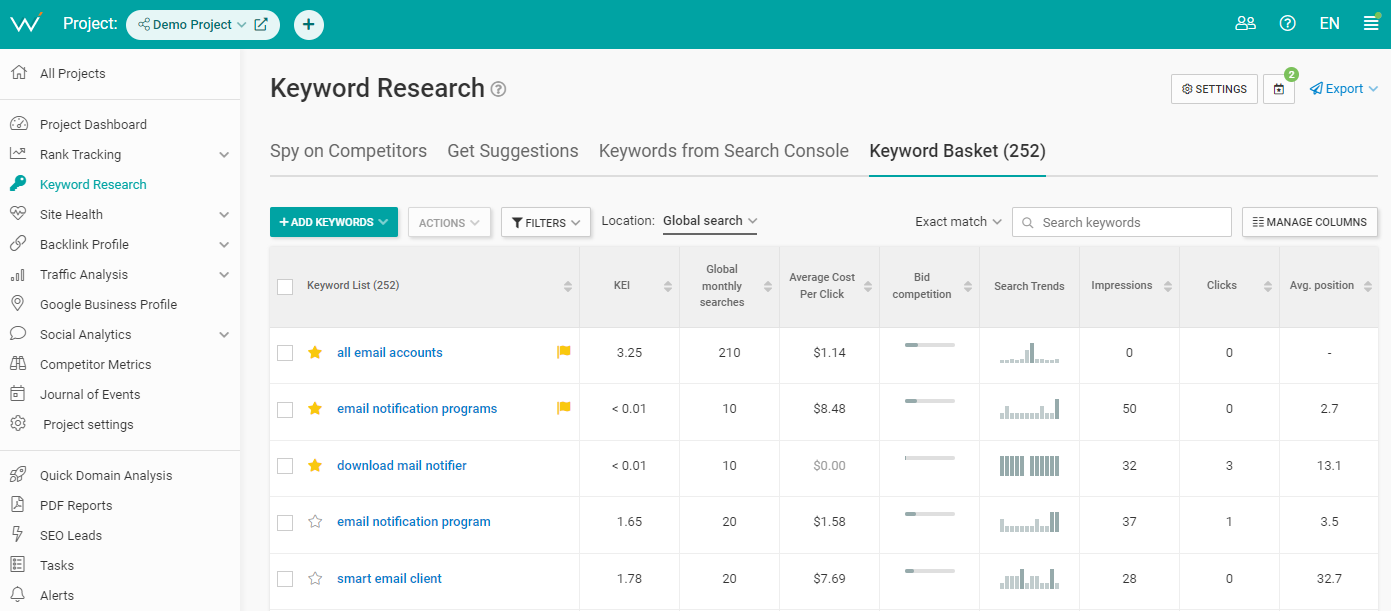 Keyword Basket is another useful tool for freelancing SEOs.