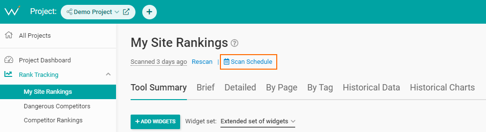 Select Scan Schedule to start automating your reports.