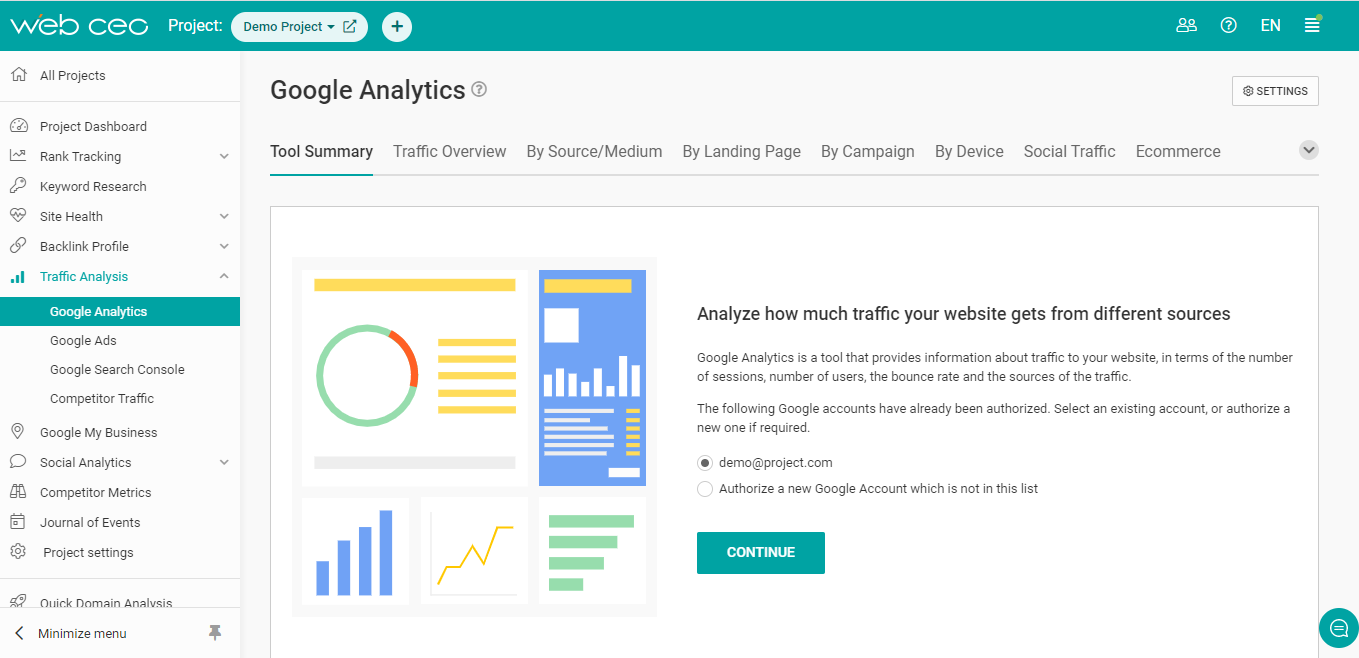 Connect your project to Google Analytics to help you with WordPress SEO.