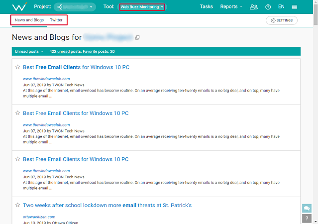 Track linked and unlinked mentions with WebCEO's Web Buzz Monitoring tool.