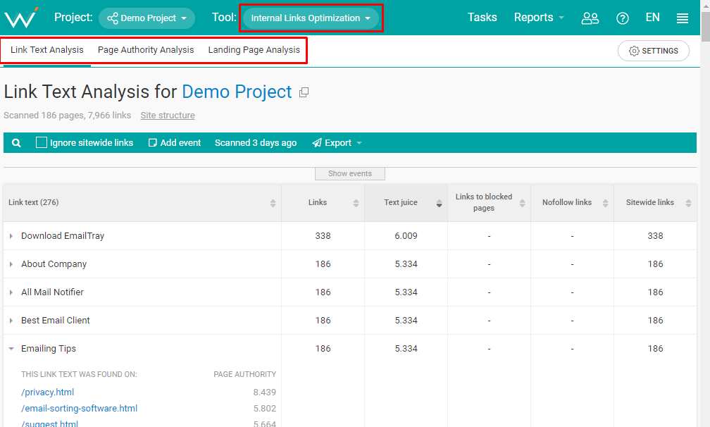 webceo-internal-links-optimization-tools