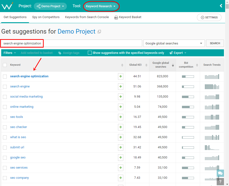 webceo-keyword-research-tool