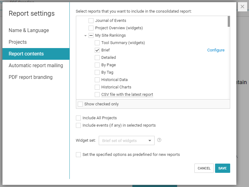 Configure your SEO report.