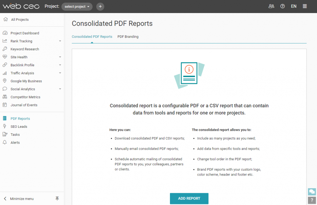 How to create an SEO report in WebCEO