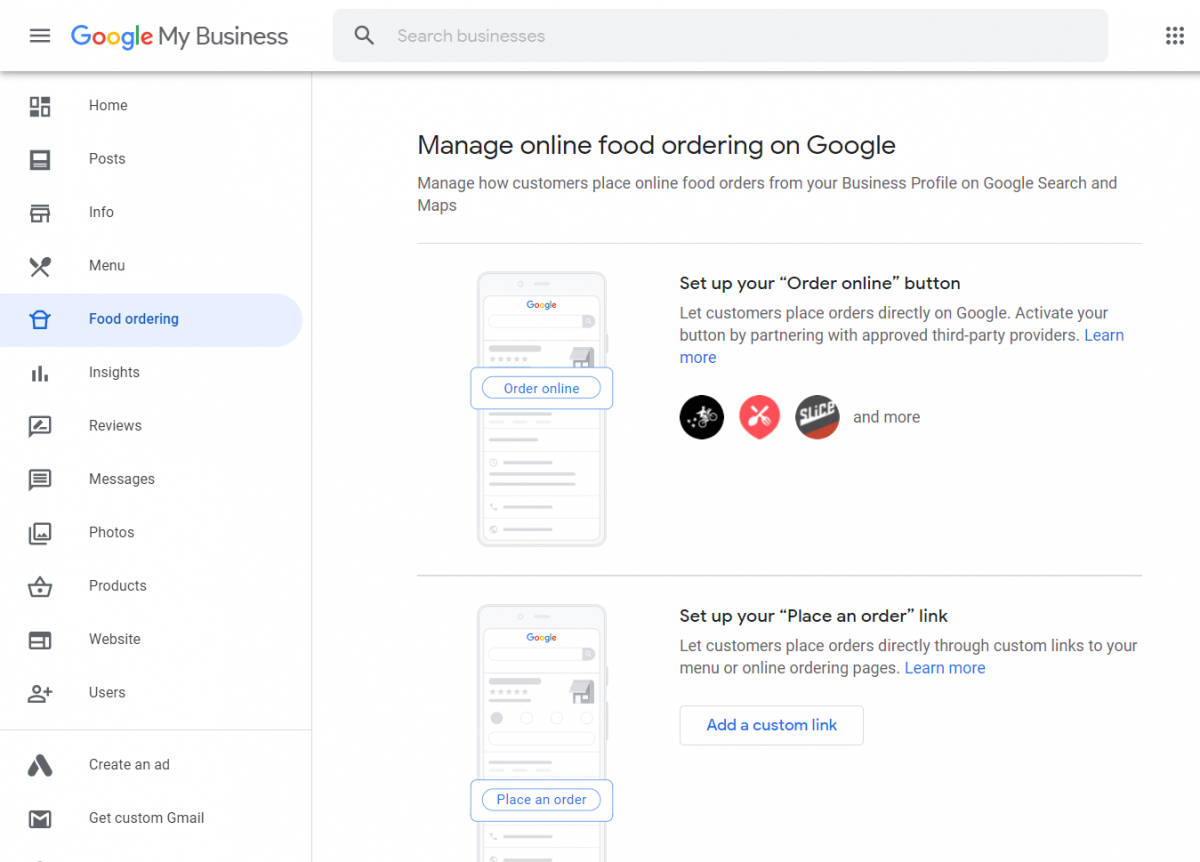 Food Ordering - Google My Business