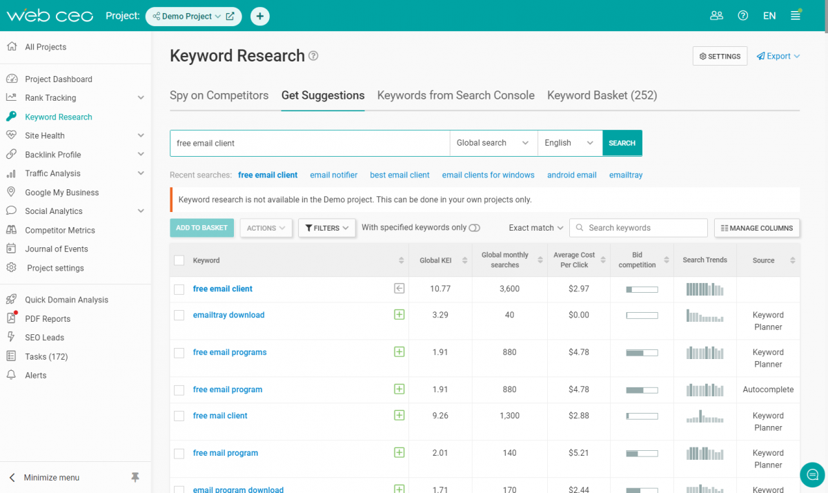 The WebCEO Keyword Research Tool