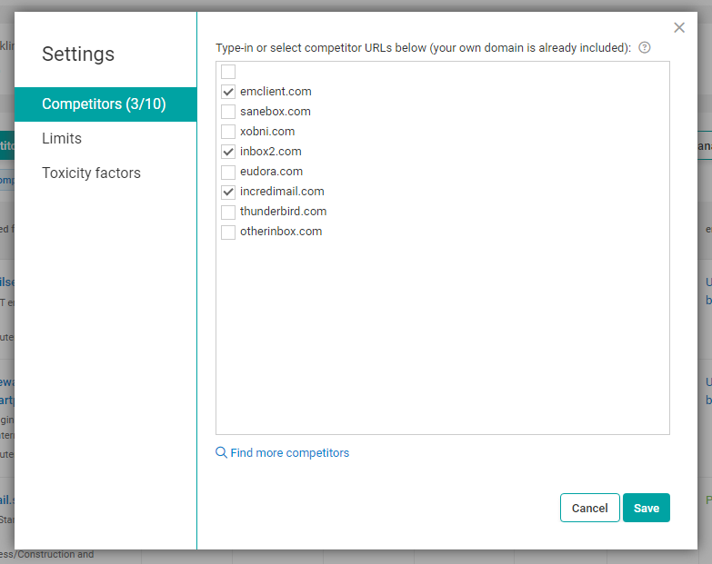 Tweak the settings of your competitor backlinks search.