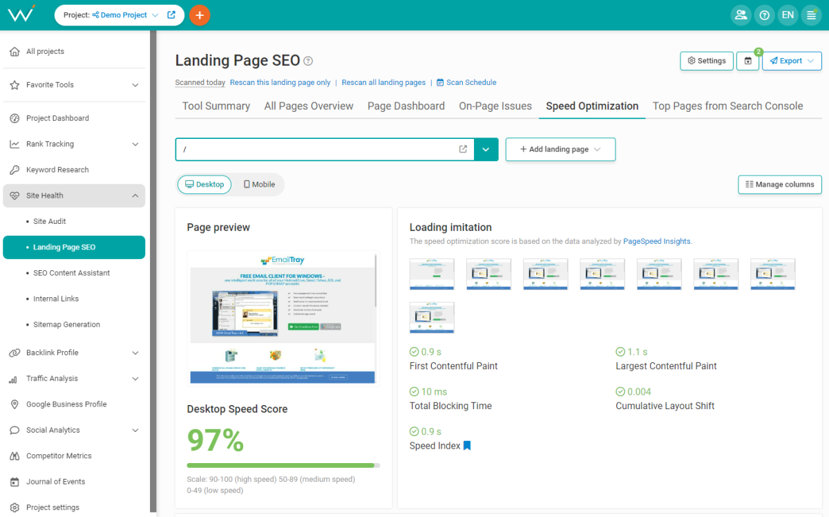 Test your site's loading speed.