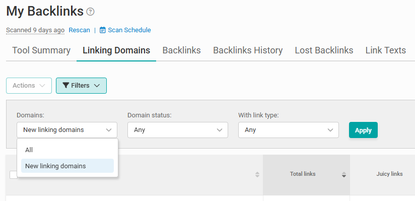 Find the newest backlinks and linking domains with WebCEO tools.