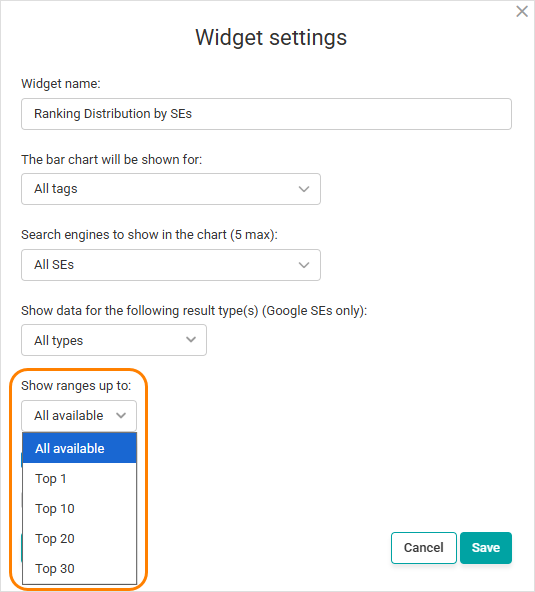 show ranges up to widget setting