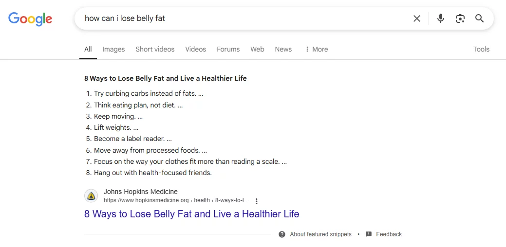 Featured snippets steal lots of clicks from #1 positions.