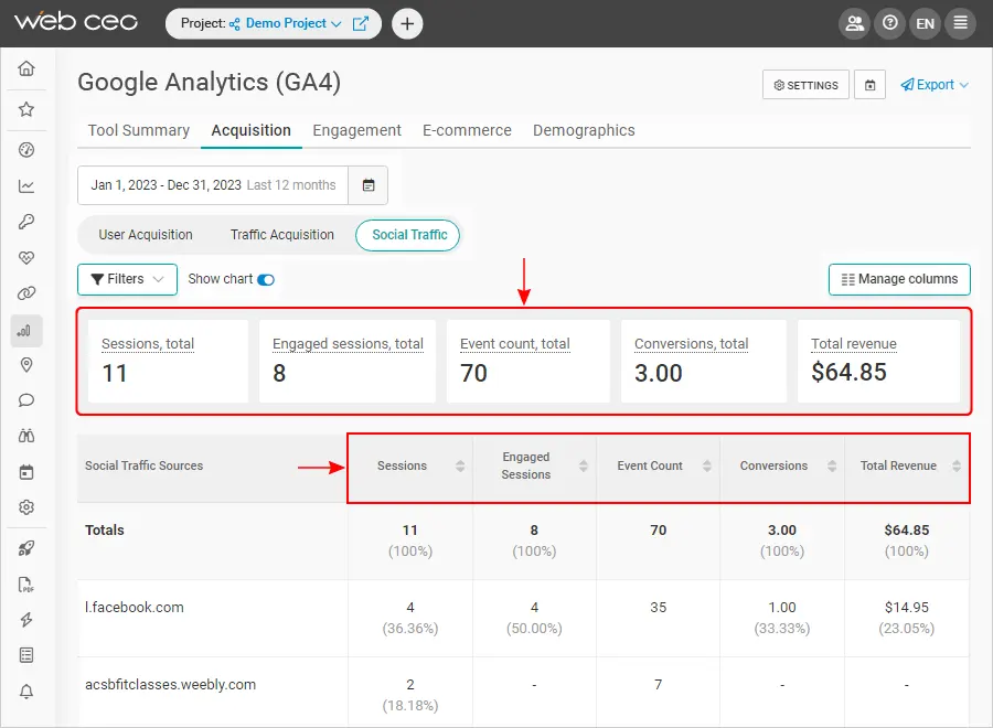 Your Social Traffic via WebCEO’s Integration with Google Analytics 4