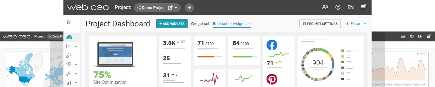 WebCEO Interface, Project Dashboard