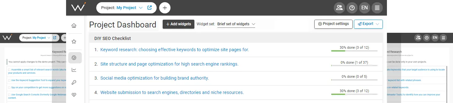 WebCEO SEO Checklists: proven SEO tips and strategies