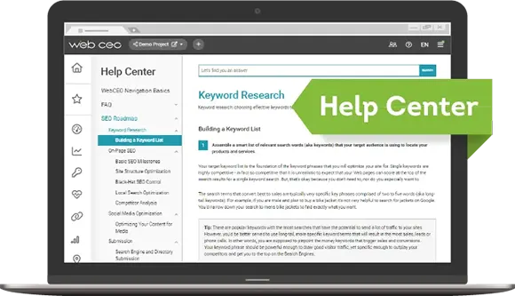 WebCEO, Help Center