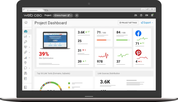 WebCEO Dashboard on a Laptop