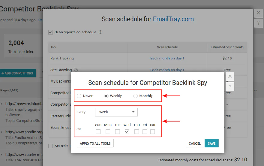 Automate competitor backlink checks, WebCEO screenshot