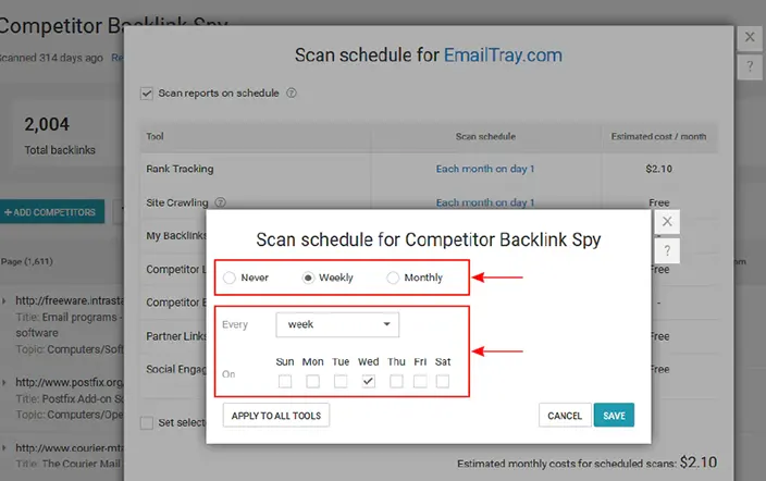 Analyze competitor backlink texts, WebCEO screenshot