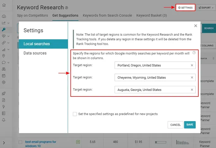 WebCEO Keyword Research Tool | Local Searches