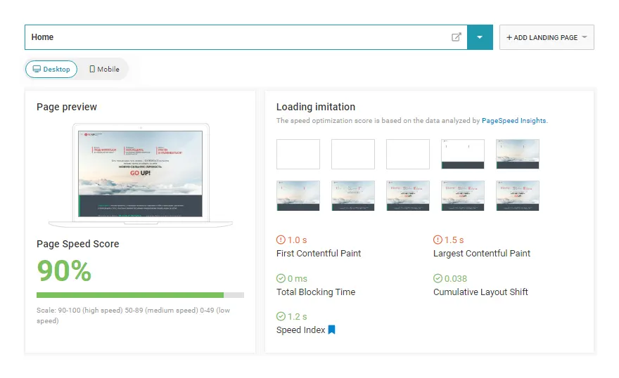 SEO Analysis tool Page Speed screenshot