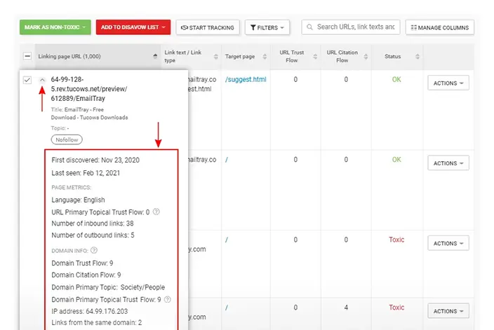 WebCEO Backlink Checker Tool |  Detailed Metrics