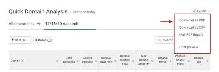 WebCEO Quick Domain Analysis Tool | Download the Results