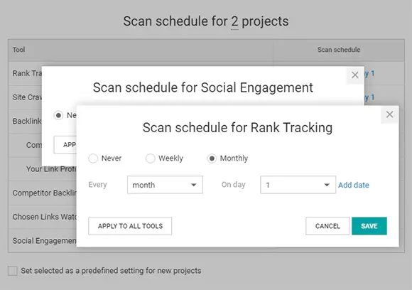 WebCEO Scan Schedule