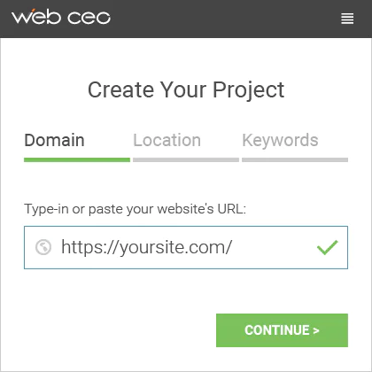 WebCEO screenshot add your site to the DIY SEO tools