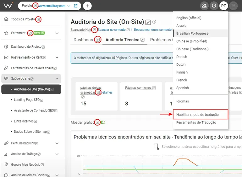 The WebCEO Translation Mode: Translate the Platform and Reports to Your Preferences